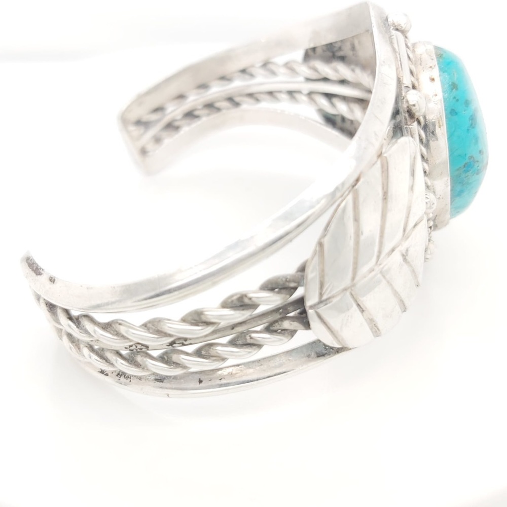 Vintage Sterling Silver Wide  Bangle Bracelet With Turquoise Stone - Picture 6 of 9